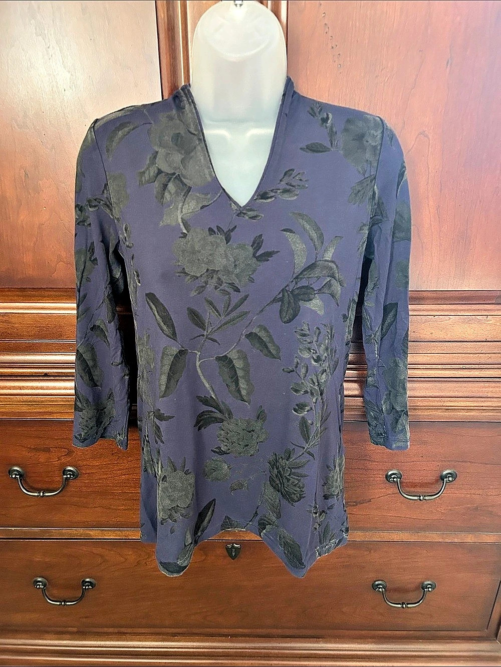 Chico's Floral V-Neck Tunic Purple/Black/Gray XS